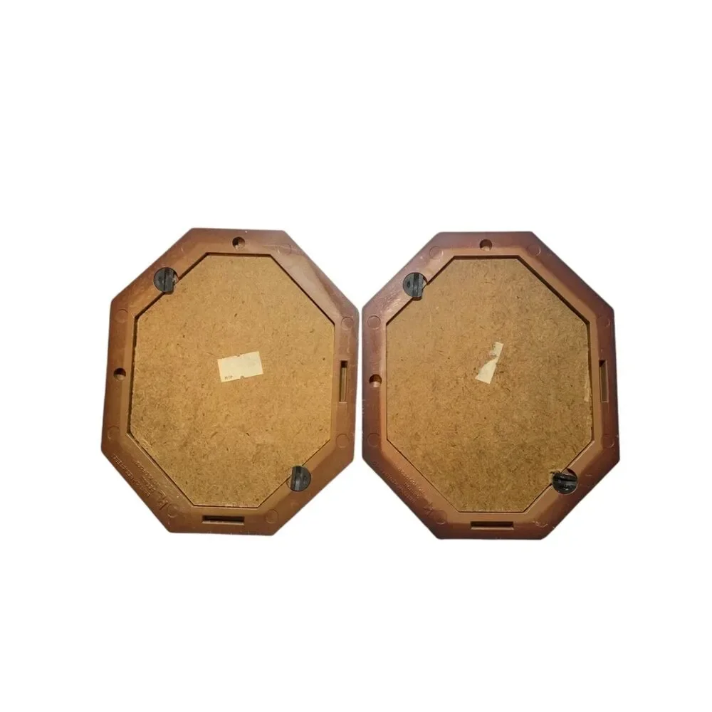 Vintage Old Time Set of 2 Faux Wood Picture Frames Mid Century Gold Trim Ornate